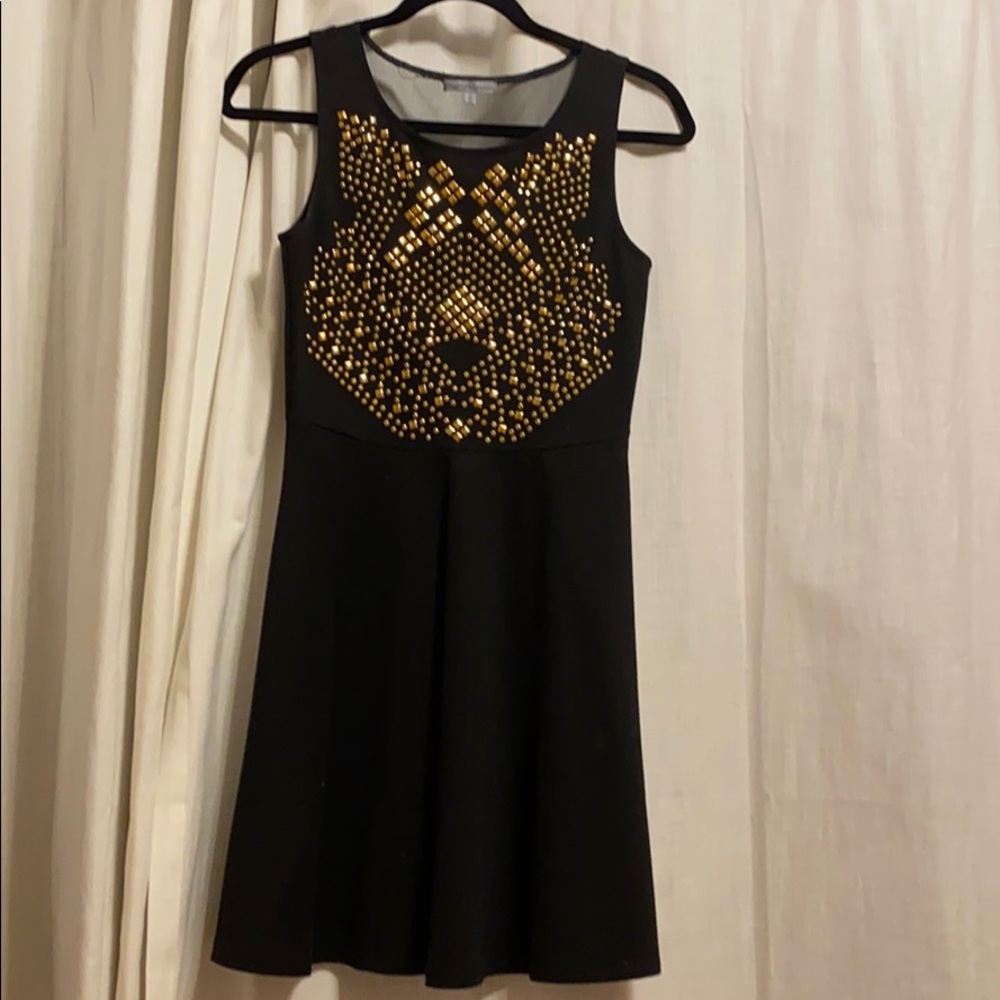 High neck a-line black dress